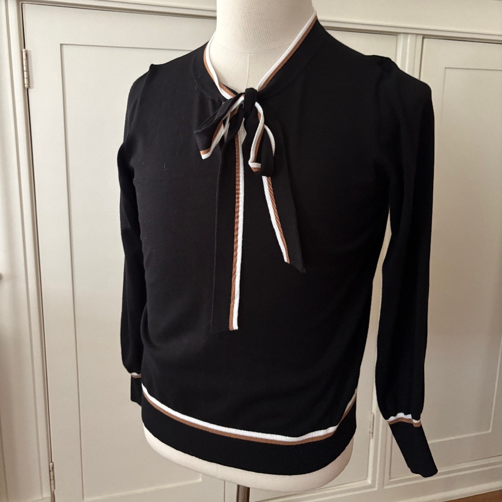 Adrianna Pappell Black Long Sleeve Tie Neck Knit Top, Medium
